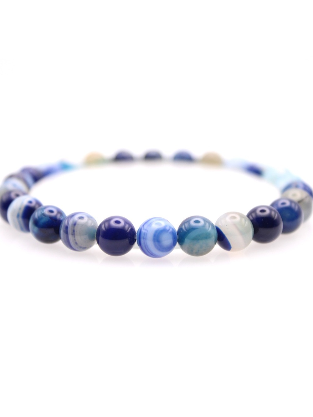 Blue Agate Beaded Stretch Bracelet - Unbranded